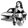 Tattoo pin-up and classic car