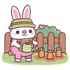 Cute Bunny Gardener Watering Carrots