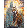 Tigre majestueux devant la cathédrale