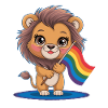 Lion mignon avec bannière arc-en-ciel