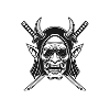 Dämonenkopf und Schwerter Logo
