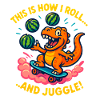Skateboarding Dinosaur Juggling Watermelons
