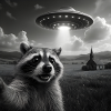 Raccoon Selfie with UFO