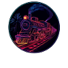 Neon train at night