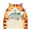 Cheerful cat with fish hug
