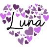 Luna Name Design with Heart-Shaped purple Hearts