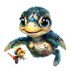 Animated Sea Turtle with Goldfish