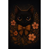 Chat noir avec fleurs