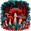 Fantasievolle Pilzwelt im Wald
