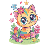 Rainbow Cat with Flowers
