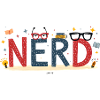 Nerd in giant letters and glasses