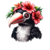 Toucan with flower wreath