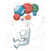 Astronaut with planetary balloons