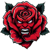 rote rose mit teufel gesicht