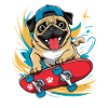 Skateboarder Dog, Skateboard Pug