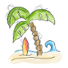 Surfbrett unter Palme