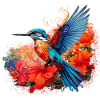 Eisvogel,Kolibri, Hibiskus,Blumen,bunt