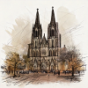 Cologne Cathedral,Cathedral,Cologne,Drawing,Sketch