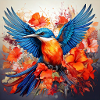 IJsvogel, kolibrie, hibiscus, bloemen, kleurrijke, schilderen
