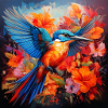 Eisvogel,Kolibri, Hibiskus,Blumen,bunt,malerei