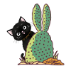 Cat hiding behind a cactus