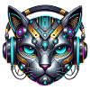 Cyberpunk cat with headphones