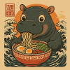 Hippopotamus eats ramen