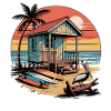 Surfer's hut at sunset