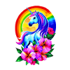 Magisches Regenbogen-Einhorn mit Blumen