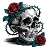 Skull with rose flowers