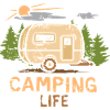 camping life - cartoon camper and nature