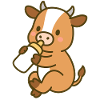 Little cow with milk bottles