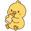 Little chick with milk bottles