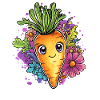 Cheerful carrot with flowers