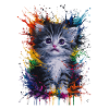 Bunte Aquarell Katze Mit Spritzern