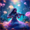 Monde sous-marin magique avec violoniste