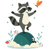 Playful dancing raccoon with butterfly