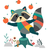 Playful raccoon happily juggling apples