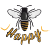 Happy bee with 'Happy' lettering
