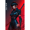 Samouraï cyberpunk câblé rouge avec Katana