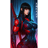 3D Sci-Fi Cyberpunk-Samurai-Kriegerin mit Katana