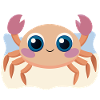 Glückliches Krebsbaby am Strand