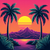 Vibrant retro 80s inspired sunset