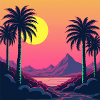 Vibrant retro 80s inspired sunset