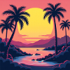 Vibrant retro 80s inspired sunset