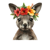 Kangaroo with hibiscus wreath