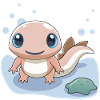 Kleiner rosa Salamander am Ufer