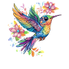 Bunter Kolibri mit Blumen