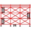 Rotes Gerüst mit schwarzer Stufenkonstruktion