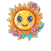 Cheerful sun with flowers